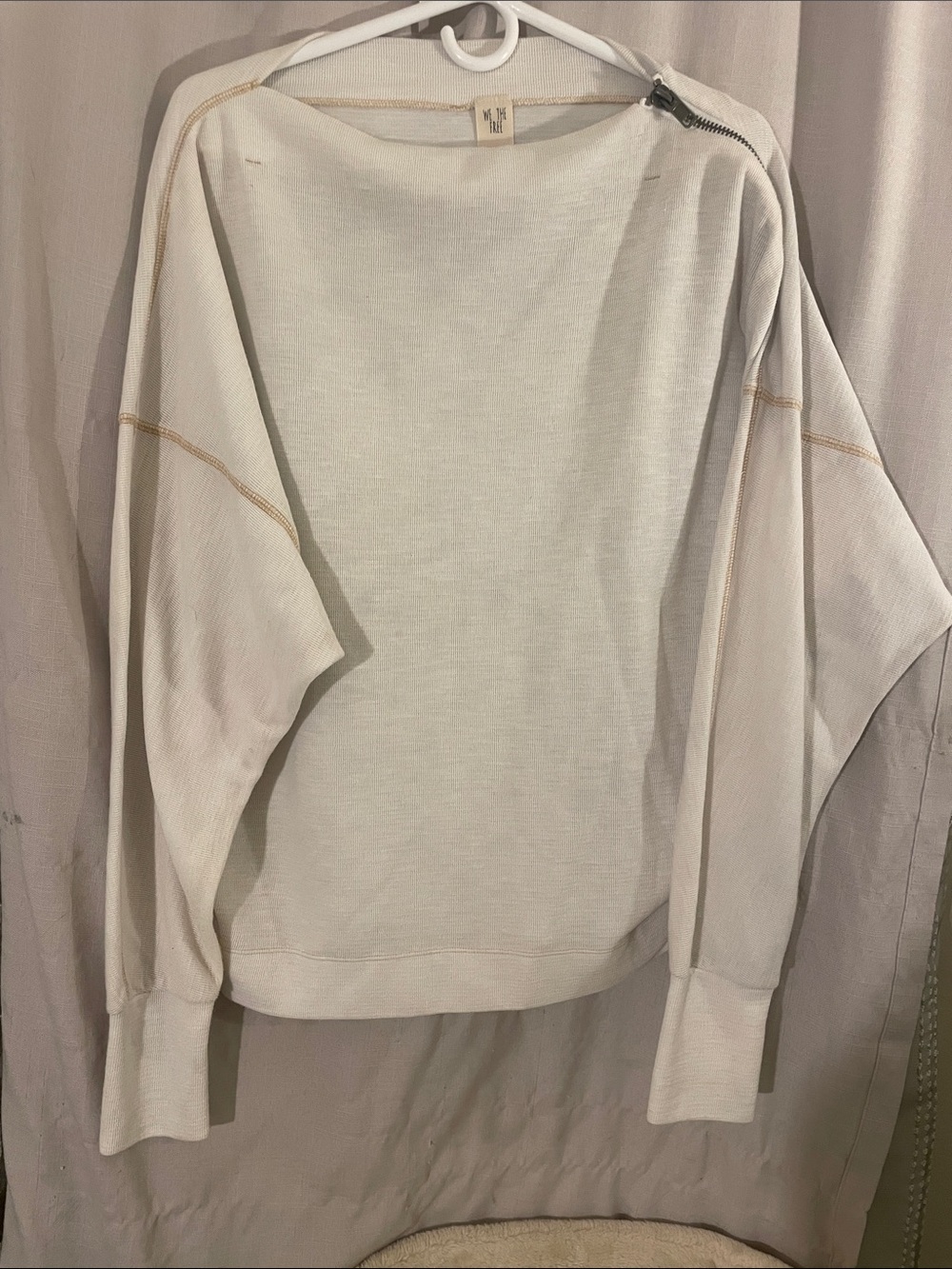 We The Free Cream Scoopneck Sweatshirt with Contrast Topstitch